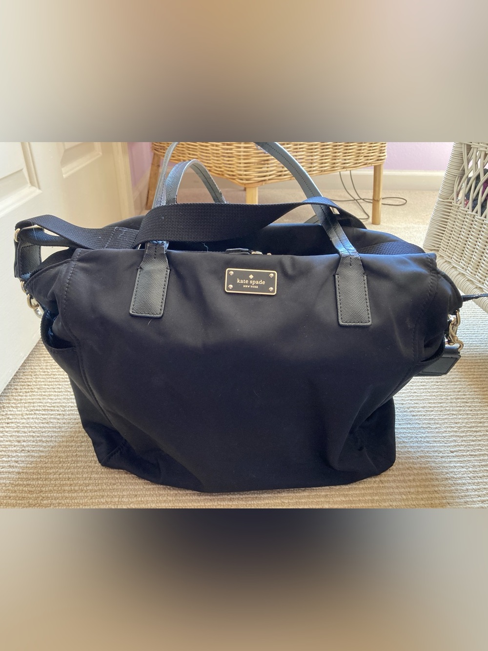 Kate Spade Blake Avenue Kaylie Baby Diaper Bag in Black Nylon + Diaper Mat